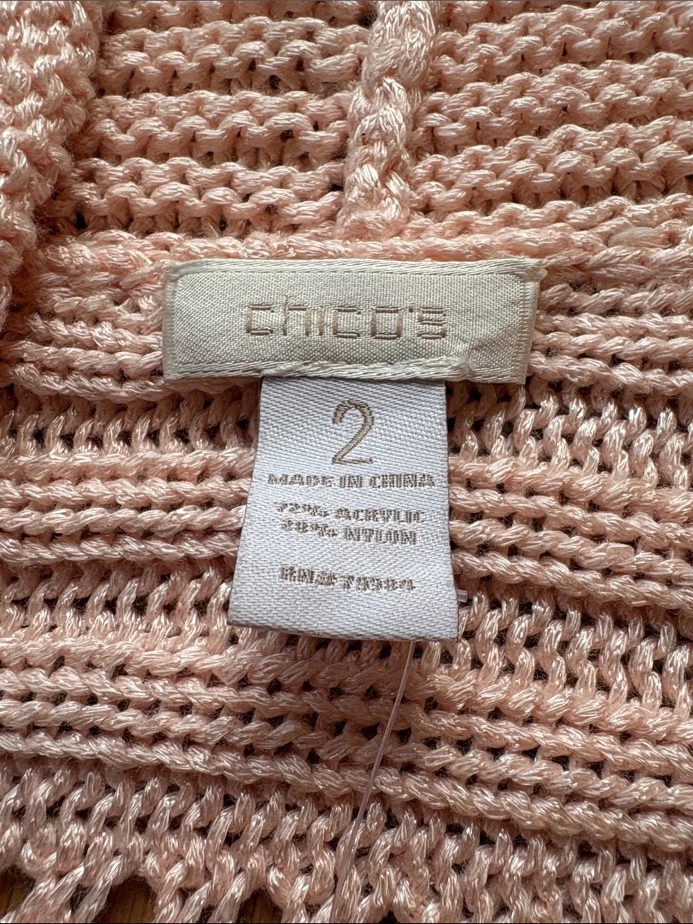 Chico’s sz L (2) antique stitch Vivien cardigan pink cardigan sweater NWT